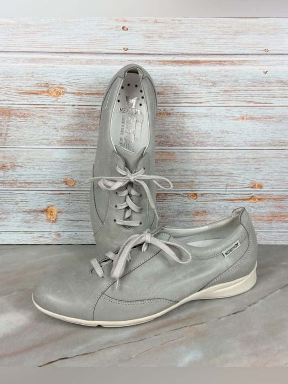 Mephisto Lucille Sneakers in Light Steel Grey Leather w/ laces